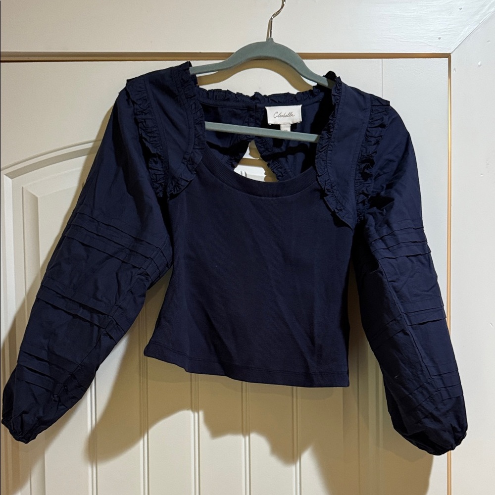 Cleobella Navy Blue Ruffle Top